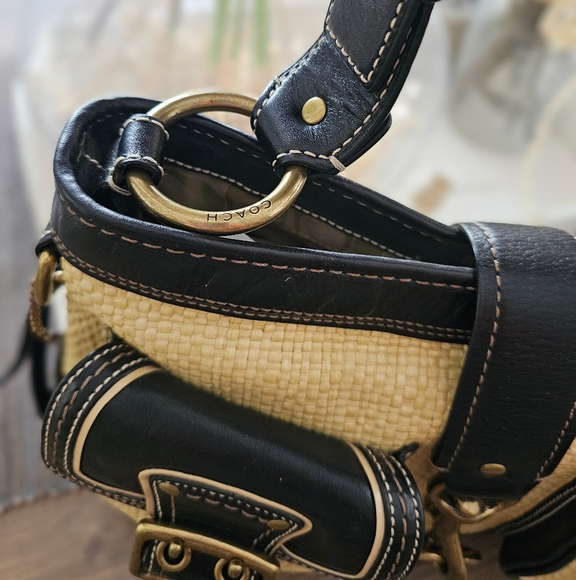 Vintage Coach Legacy Leather Trimmed Manufactured Straw Hobo Shoulder Bag - Picture 8 of 16